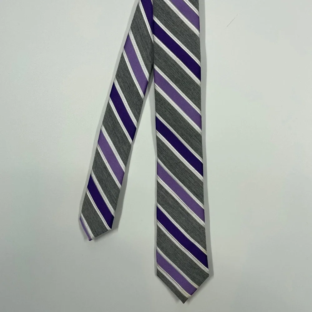 Van Heusen Purple Grey Striped Slim Necktie Mens OSFA